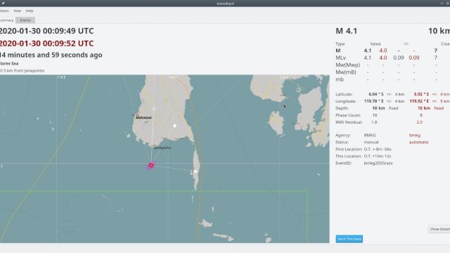 Gempa 4,1 SR di Jeneponto. (ist)