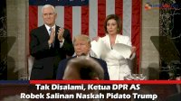 VIDEO: Tak Disalami, Ketua DPR AS Robek Salinan Naskah Pidato Trump