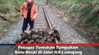 VIDEO: Petugas Temukan Tumpukan Batu Besar di Jalur KA Lumajang