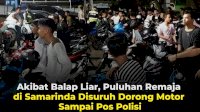 VIDEO: Akibat Balap Liar, Puluhan Remaja di Samarinda Disuruh Dorong Motor Sampai Pos Polisi