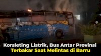 VIDEO: Korsleting Listrik, Bus Antar Provinsi Terbakar Saat Melintas di Barru