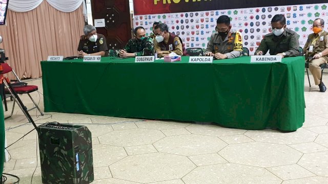 Gubernur Nurdin Abdullah bersama Forkopimda rapat dengan Menko Polhukam Mahfud MD jelang hari raya Idul Fitri. (ist) 