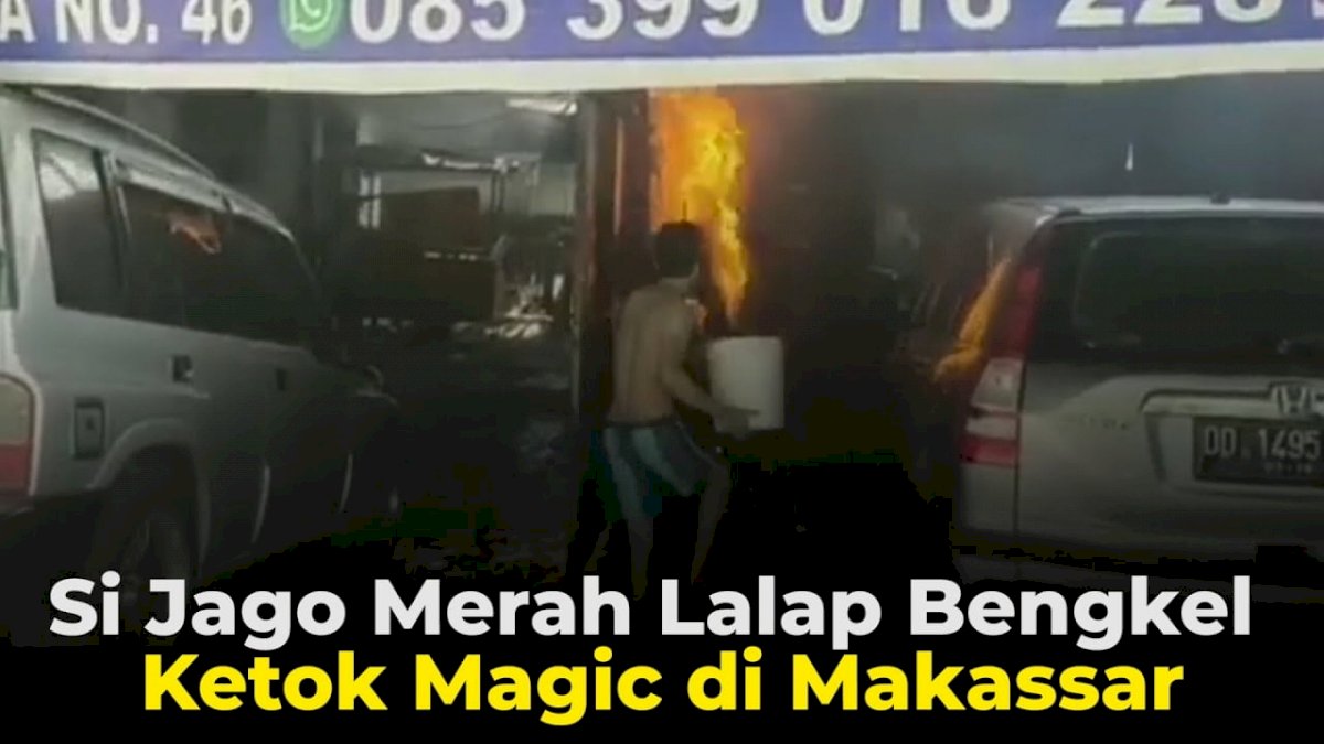 VIDEO: Si Jago Merah Lalap Bengkel Ketok Magic di Makassar