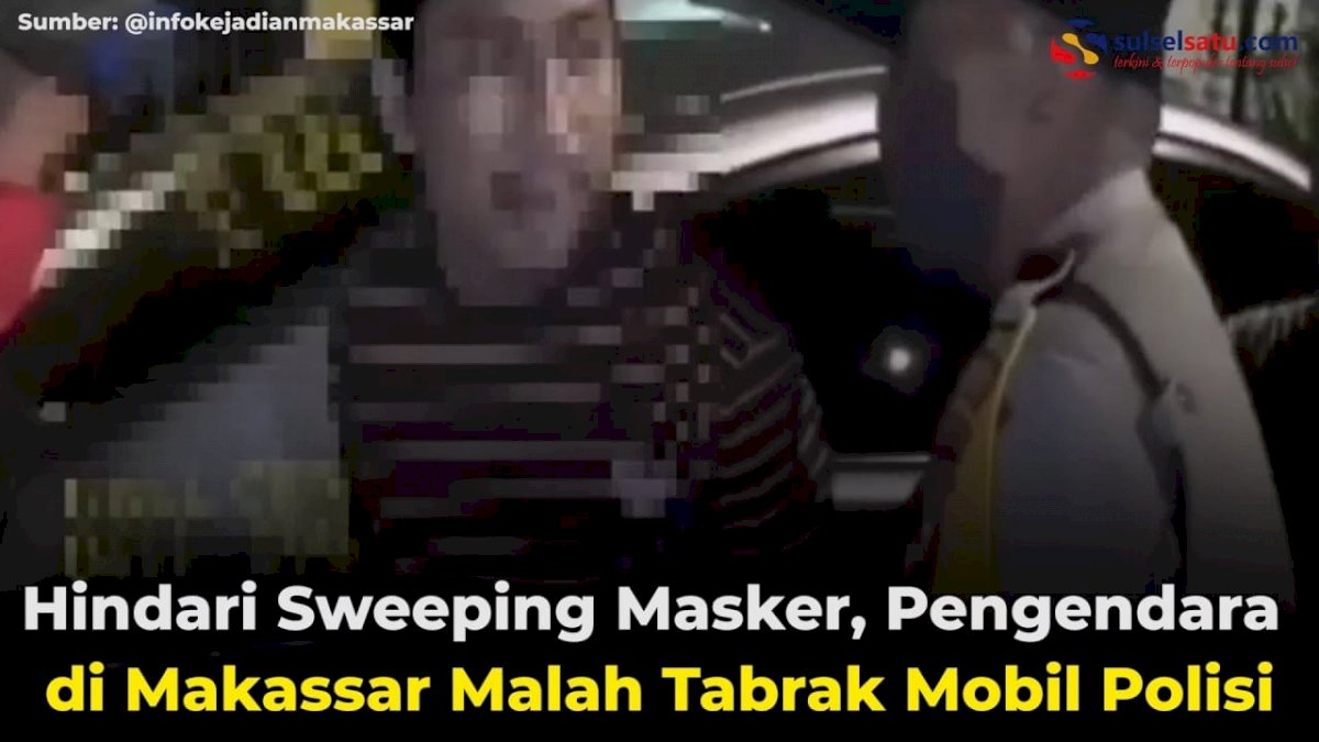 VIDEO: Hindari Sweeping Masker, Pengendara di Makassar Malah Tabrak Mobil Polisi