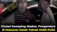 VIDEO: Hindari Sweeping Masker, Pengendara di Makassar Malah Tabrak Mobil Polisi