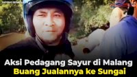 VIDEO: Aksi Pedagang Sayur di Malang Buang Jualannya ke Sungai