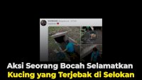VIDEO: Aksi Seorang Bocah Selamatkan Kucing yang Terjebak di Selokan
