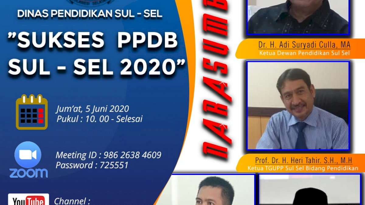 Hadirkan Pakar Pendidikan, Disdik Sulsel Bakal Gelar Diskusi ‘Sukses PPDB 2020’