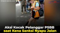 VIDEO: Aksi Kocak Pelanggar PSBB saat Kena Sanksi Nyapu Jalan