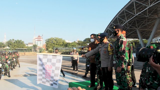 Kodam Hasanuddin apel gelar pasukan operasi penanganan Covid-19 dan pendisiplinan protokol kesehatan di Lapangan Karebosi Makassar. (ist) 