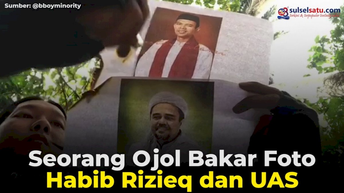 VIDEO: Seorang Ojol Bakar Foto Habib Rizieq dan UAS