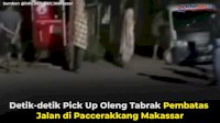 VIDEO: Detik-detik Pick Up Oleng Tabrak Pembatas Jalan di Paccerakkang Makassar