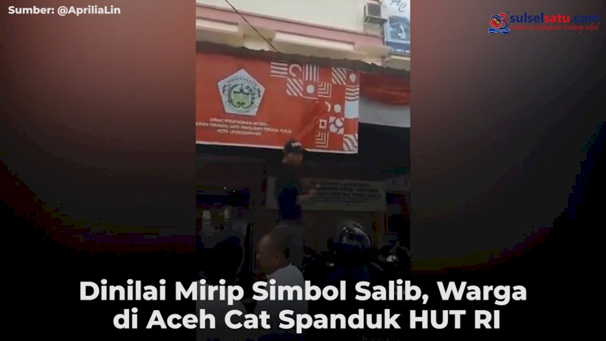 VIDEO: Dinilai Mirip Simbol Salib, Warga di Aceh Cat Spanduk HUT RI