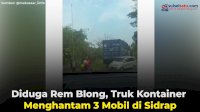 VIDEO: Diduga Rem Blong, Truk Kontainer Menghantam 3 Mobil di Sidrap