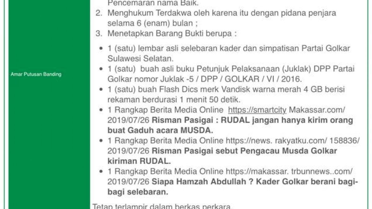 Banding JPU Atas Hukuman Risman Pasigai Diterima, Dihukum 6 Bulan Penjara