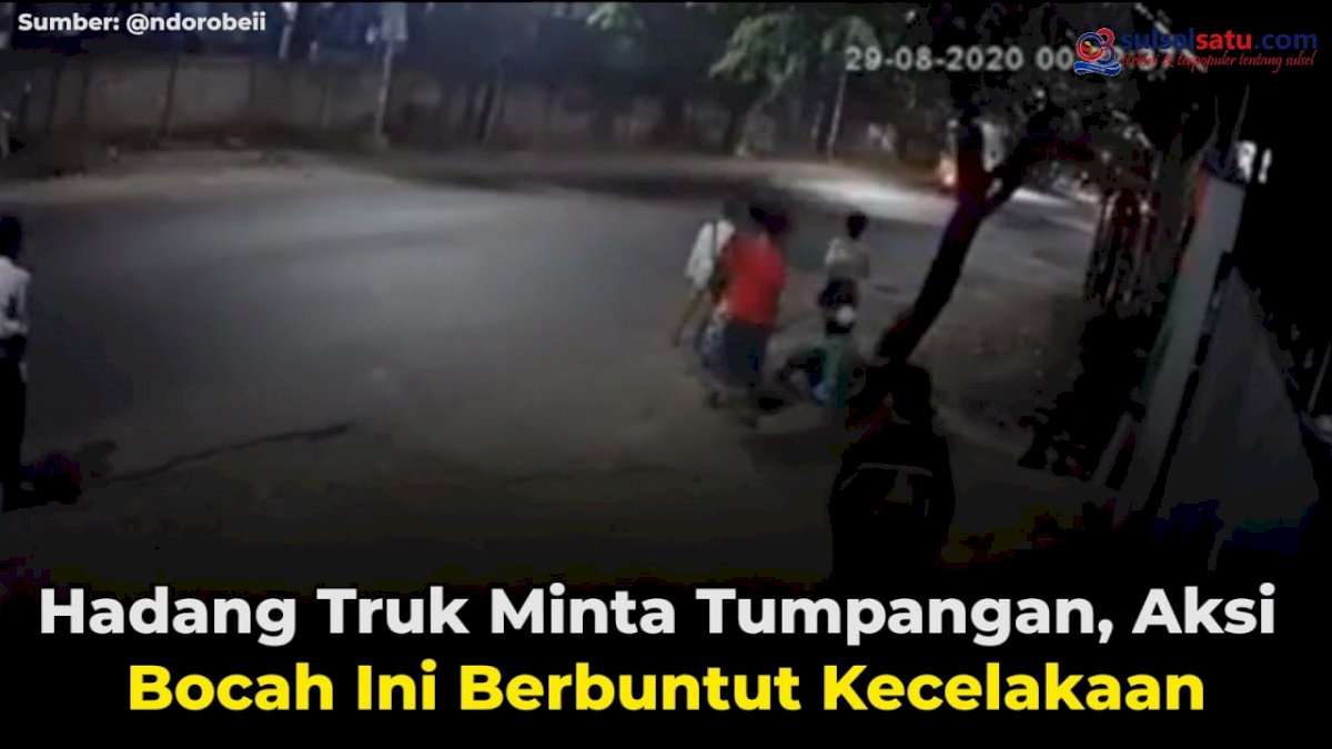 VIDEO: Hadang Truk Minta Tumpangan, Aksi Bocah Ini Berbuntut Kecelakaan