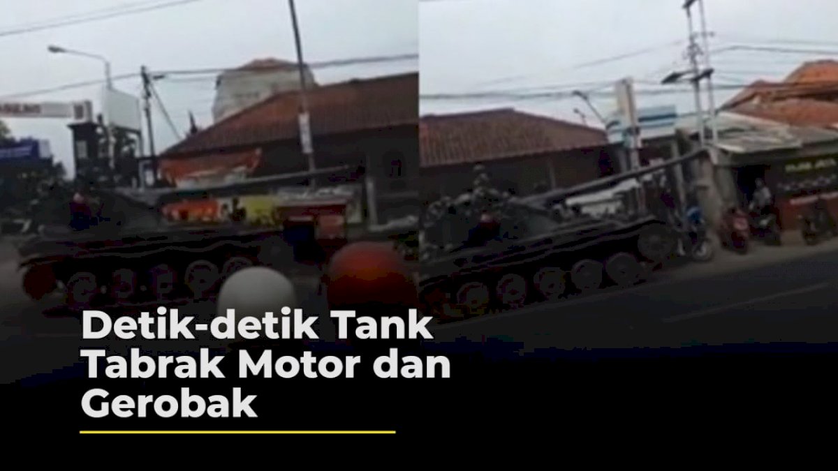VIDEO: Detik-detik Tank Tabrak Motor dan Gerobak