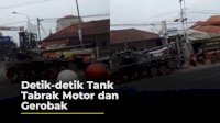 VIDEO: Detik-detik Tank Tabrak Motor dan Gerobak