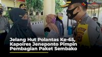 VIDEO: Jelang Hut Polantas Ke-65, Kapolres Jeneponto Pimpin Pembagian Paket Sembako