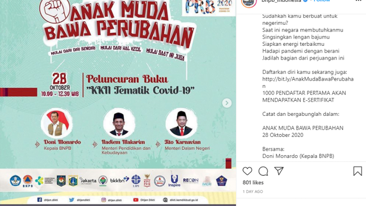 BNPB Adakan Webinar Anak Muda Bawa Perubahan