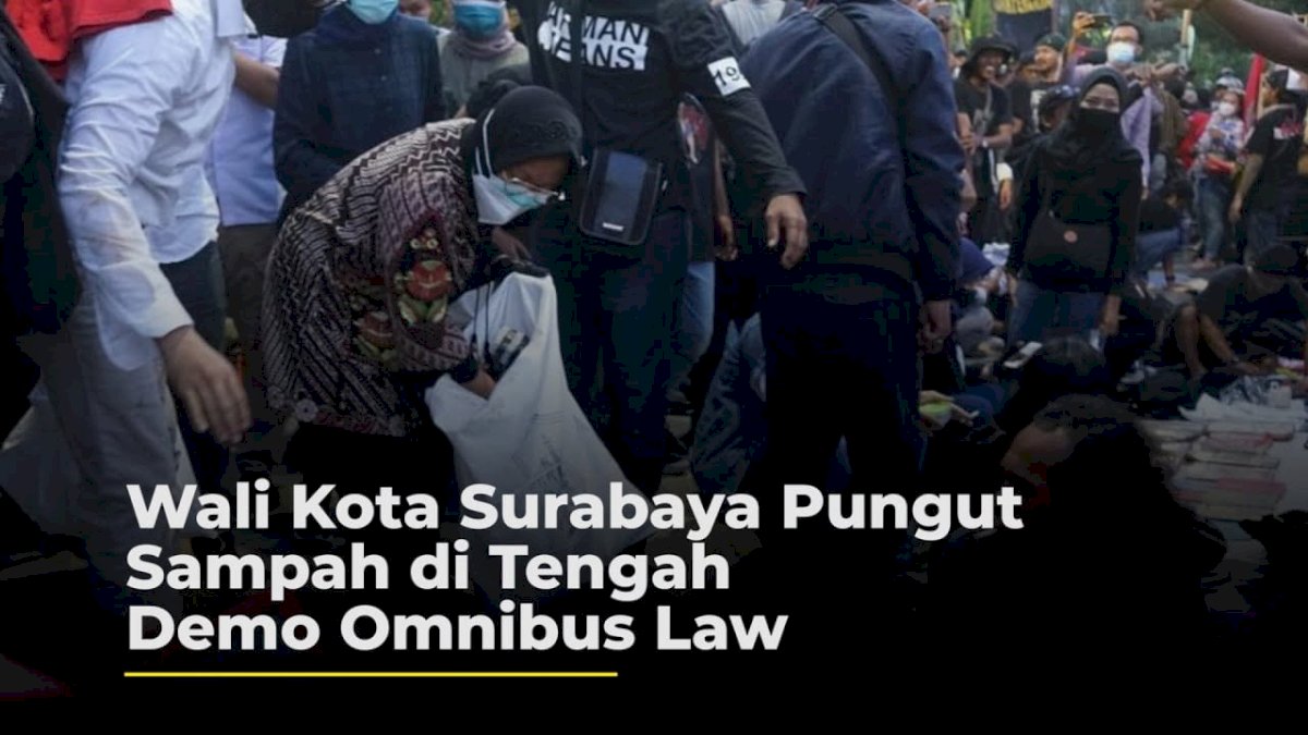 VIDEO: Wali Kota Surabaya Pungut Sampah di Tengah Demo Omnibus Law
