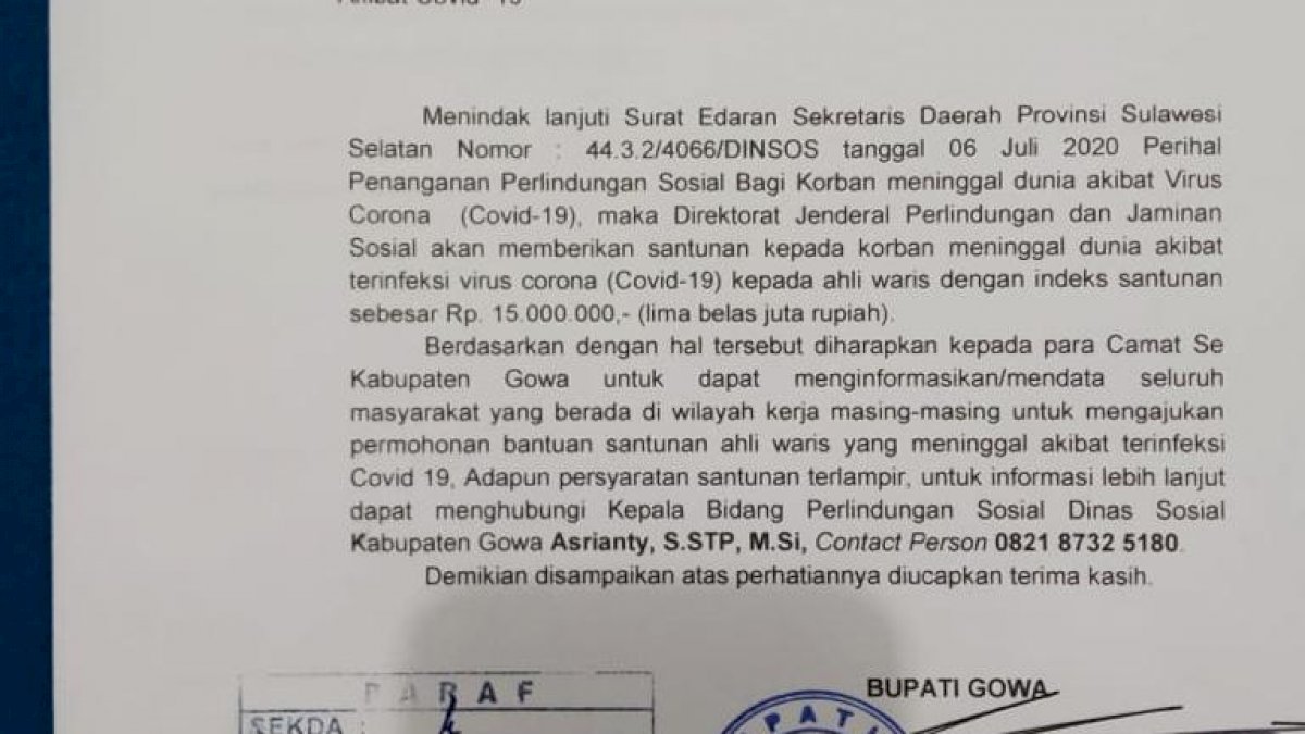 Pemerintah Siapkan Rp15 Juta Bagi Ahli Waris Korban Meninggal Akibat Covid-19