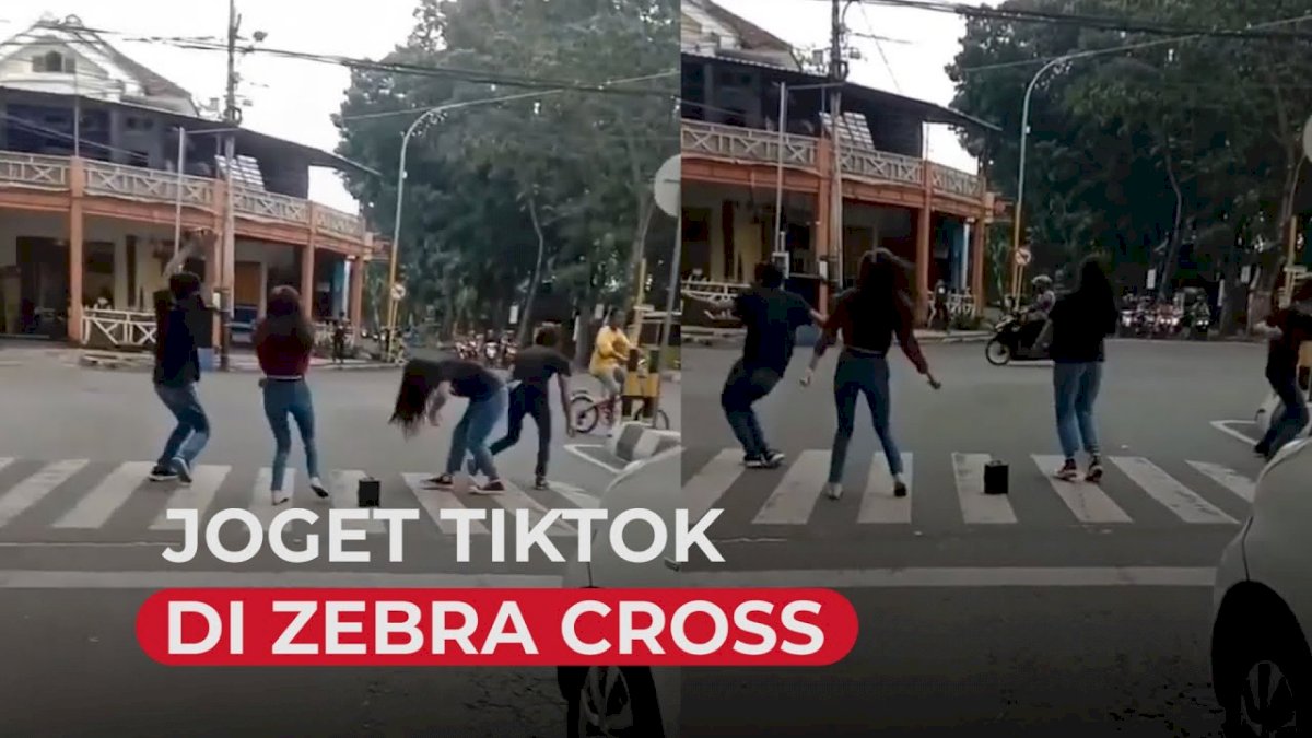 VIDEO: Demi Konten, 4 ABG Joget ‘TikTok’ di Zebra Cross