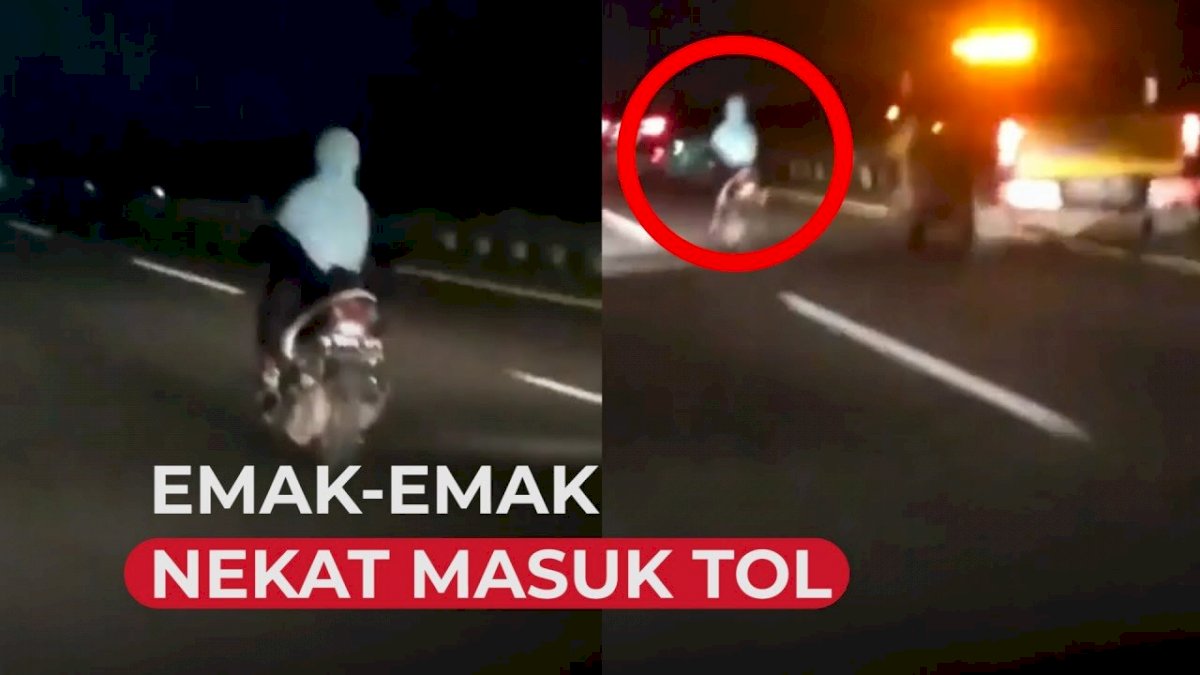 VIDEO: Aksi Nekat Emak-emak Naik Motor Masuk Tol, Videonya Viral