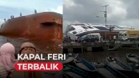 VIDEO:Detik-detik Kapal Feri di Dermaga Perigi Piai Terbalik