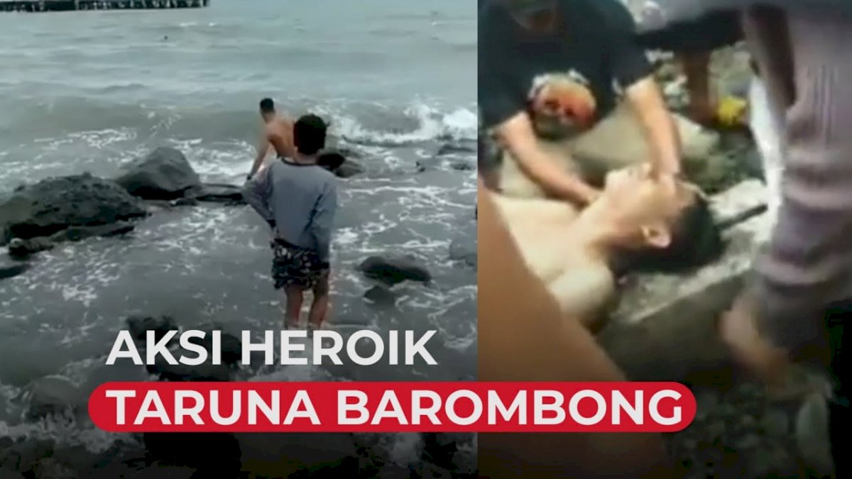 VIDEO: Aksi Heroik Taruna Barombong Selamatkan Pria yang Terseret Ombak