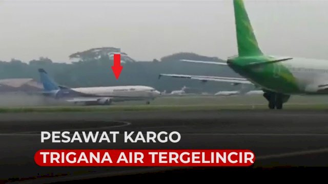 VIDEO: Detik-detik Pesawat Kargo Trigana Air Tergelincir di Halim