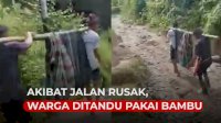 VIDEO: Akibat Jalan Rusak, Warga di Luwu Utara Ditandu Pakai Bambu
