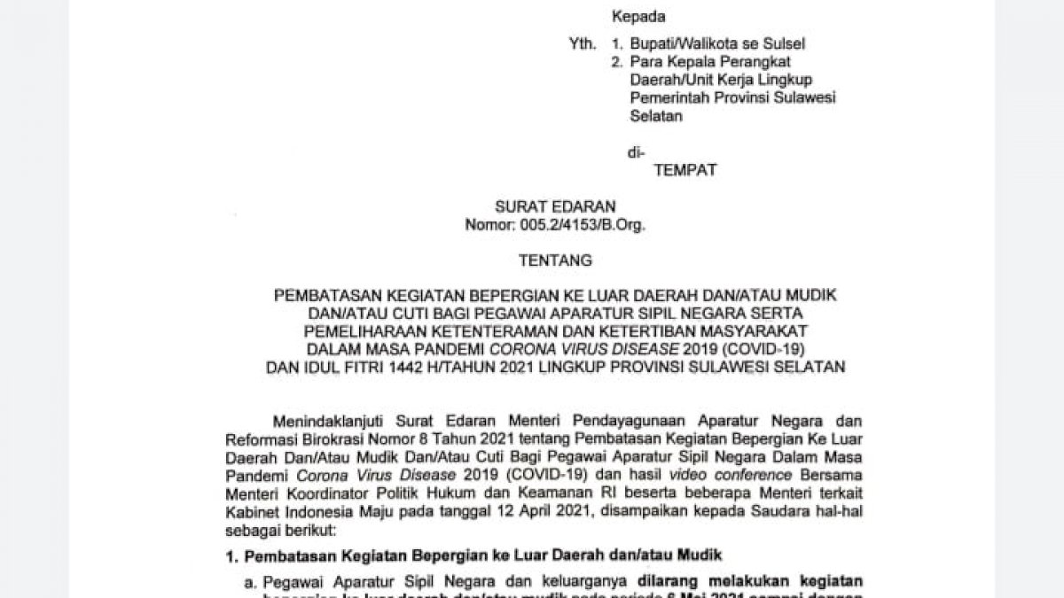 ASN Jangan Bandel, Nekat Mudik Terancam Sanksi