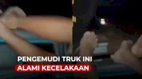 VIDEO: Bergaya Kaki Naik ke Dashboard, Pengemudi Truk Ini Alami Kecelakaan
