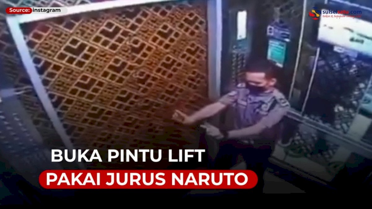 VIDEO: Aksi Kocak Satpam Buka Pintu Lift Pakai Jurus Naruto