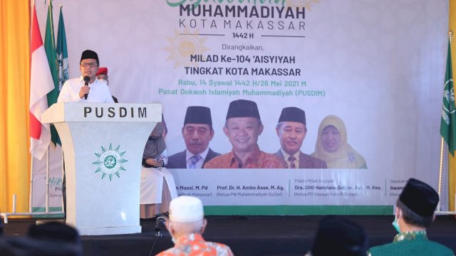 Walikota Makassar Danny Pomanto menghadiri pengajian Syawalan 1442 Hijriah di Kantor PD Muhammadiyah Kota Makasar, Gunung Lompobattang, Rabu (26/5/2021).&nbsp; 