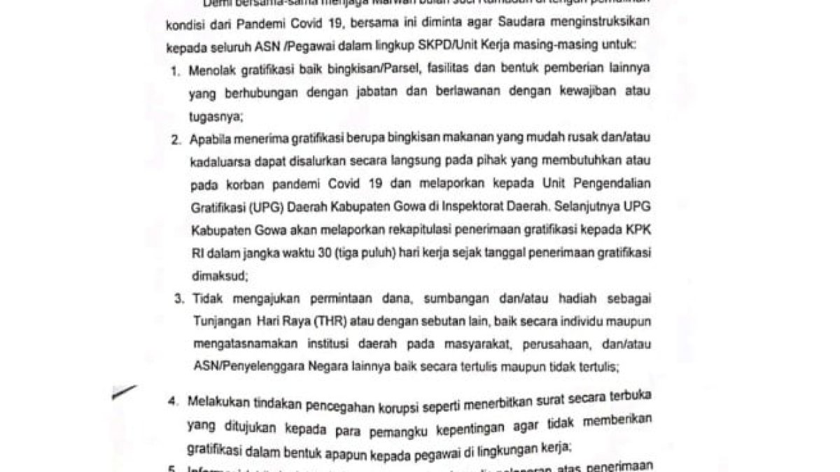 Inspektorat Wanti-wanti ASN di Gowa Agar Tak Terima Gratifikasi Hari Raya Keagamaan