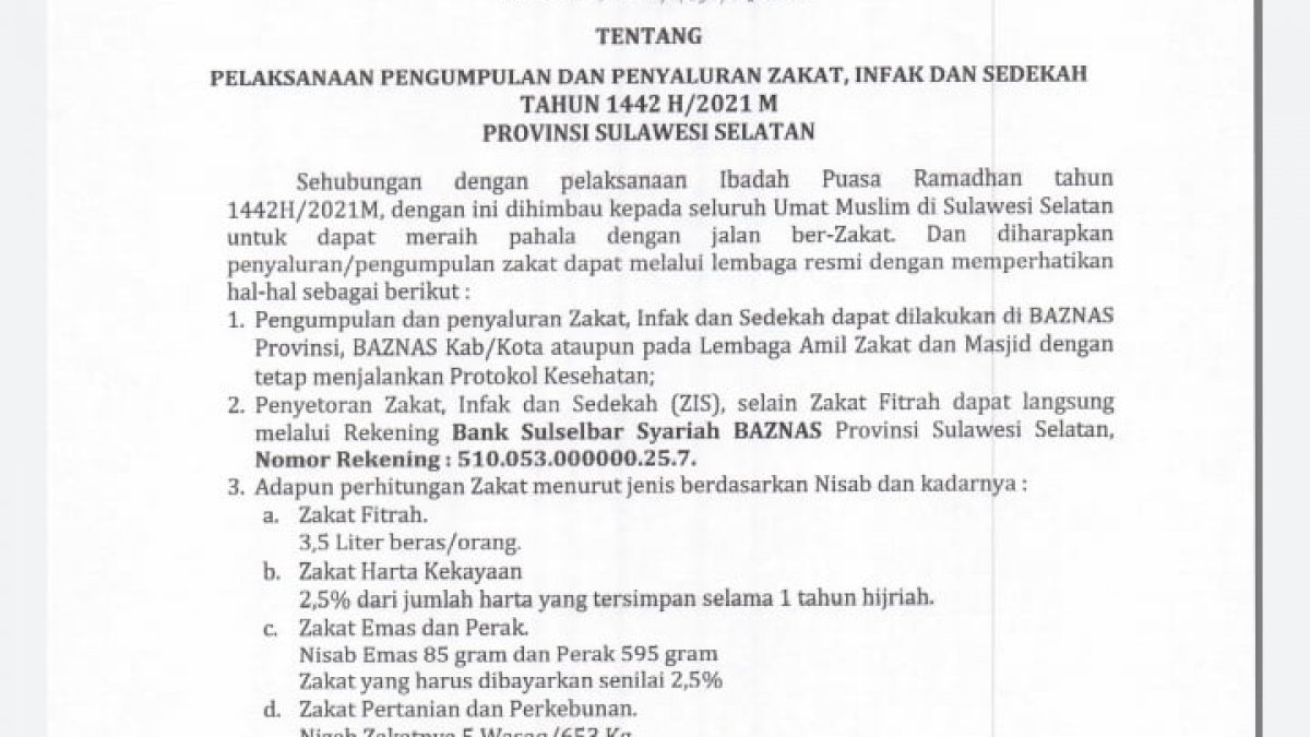 Jelang Lebaran Idul Fitri 2021, Plt Gubernur Imbau Umat Muslim di Sulsel Salurkan Zakat