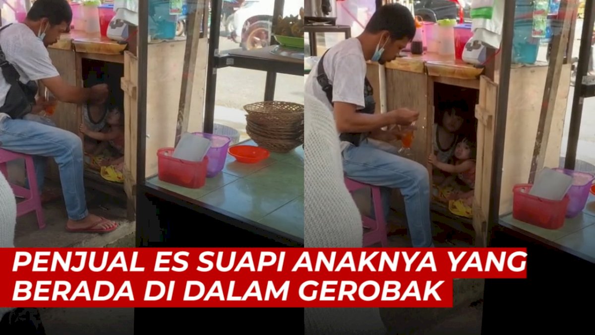 VIDEO: Viral, Penjual Es Suapi Anaknya yang Berada di dalam Gerobak