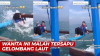 VIDEO: Hendak Abadikan Momen Unik di Atas Kapal, Wanita Ini Malah Tersapu Gelombang Laut