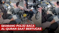 VIDEO: Viral, Polisi Ini Sempatkan Baca Al-Quran saat Bertugas