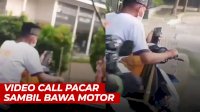 VIDEO: Pria Ini Asyik Video Call Pacar Sambil Naik Motor, Nyaris Tabrak Trotoar