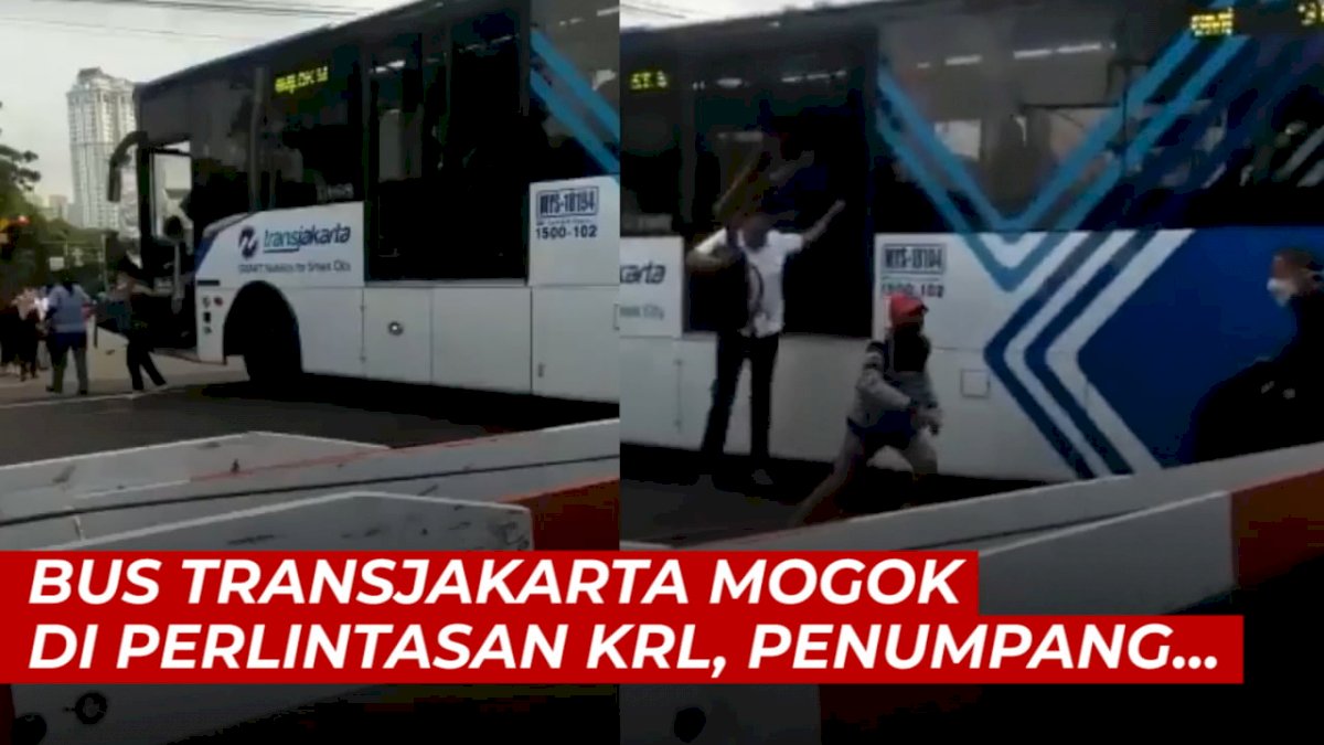 VIDEO: Detik-detik Bus TransJakarta Mogok di Perlintasan KRL, Penumpang Panik