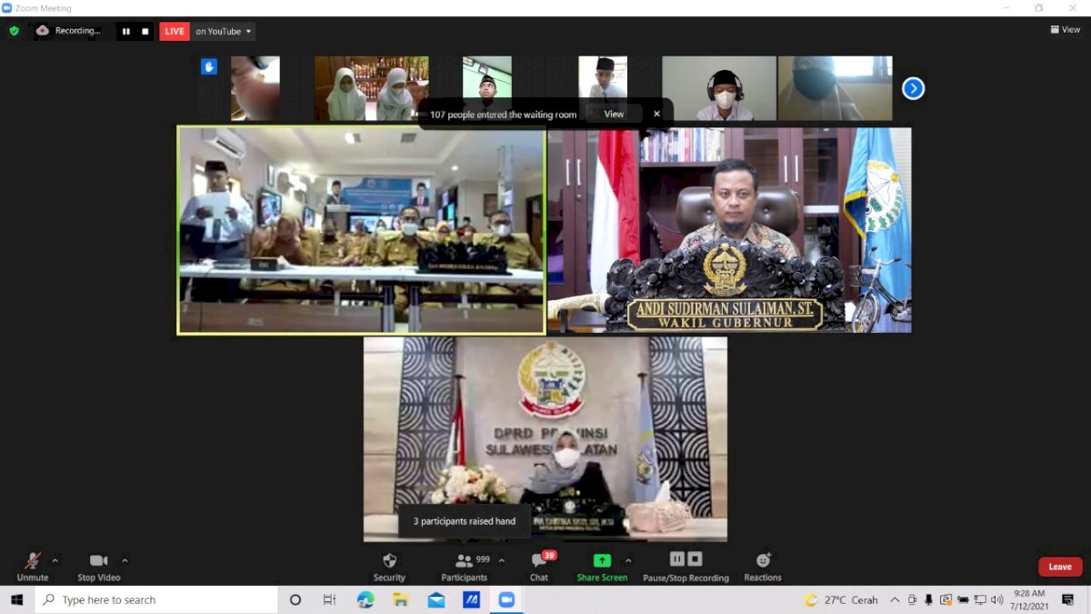 Plt Gubernur Sulsel Buka Pengenalan Lingkup Sekolah SMA/SMK/SLB Se-Sulsel Secara Virtual