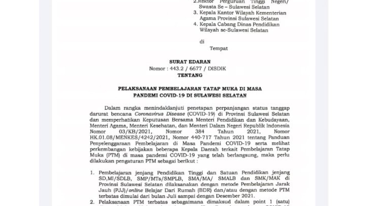 Plt Gubernur Sulsel Perpanjang Belajar Online hingga Desember