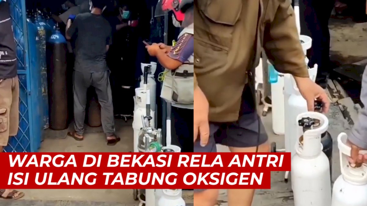 VIDEO: Warga di Bekasi Rela Antre untuk Isi Ulang Tabung Oksigen