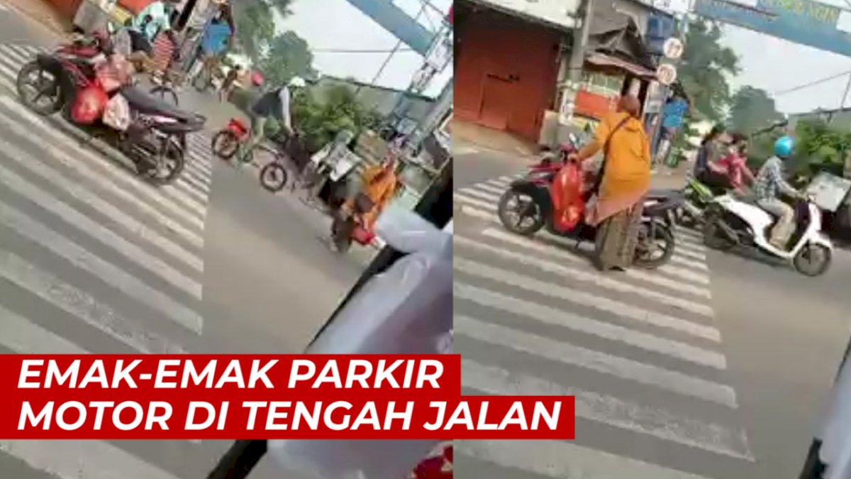 VIDEO: Aksi Emak-emak Parkir Motor di Tengah Jalan