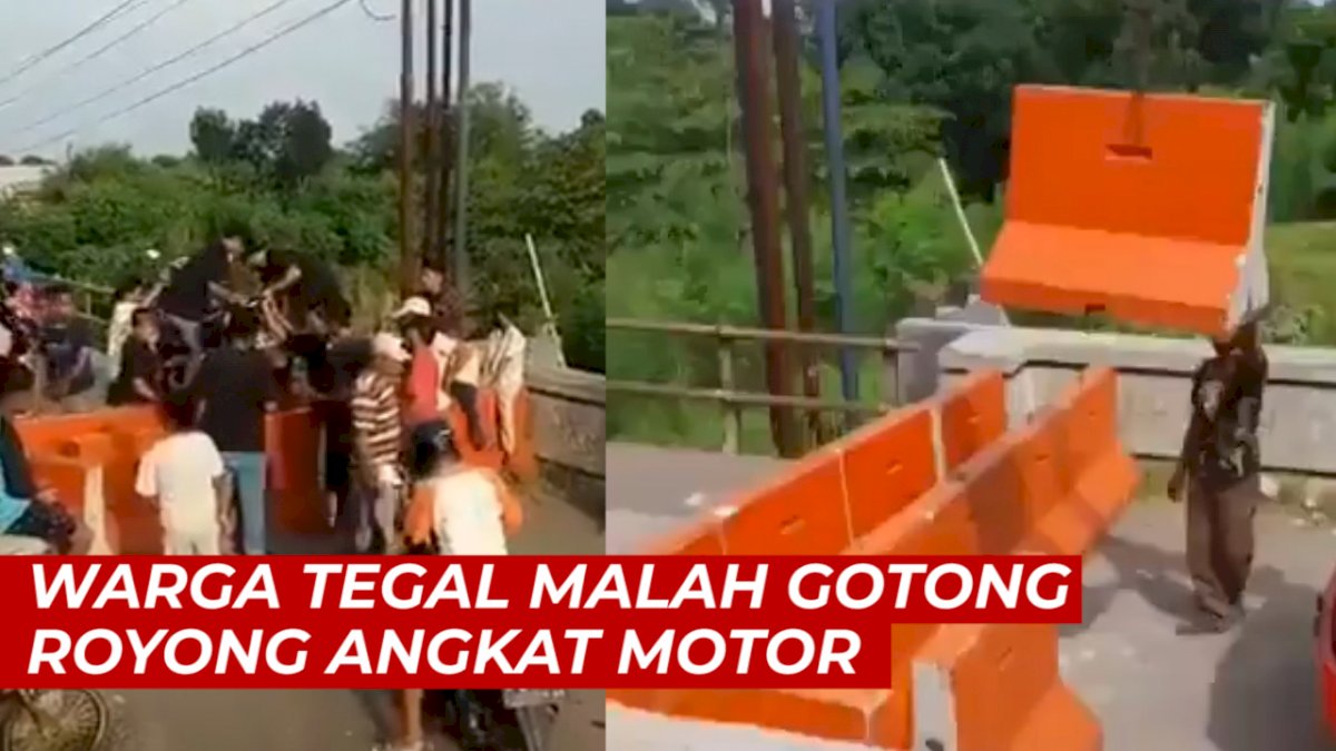 VIDEO: Jalan Disekat, Warga Tegal Malah Gotong Royong Angkat Motor