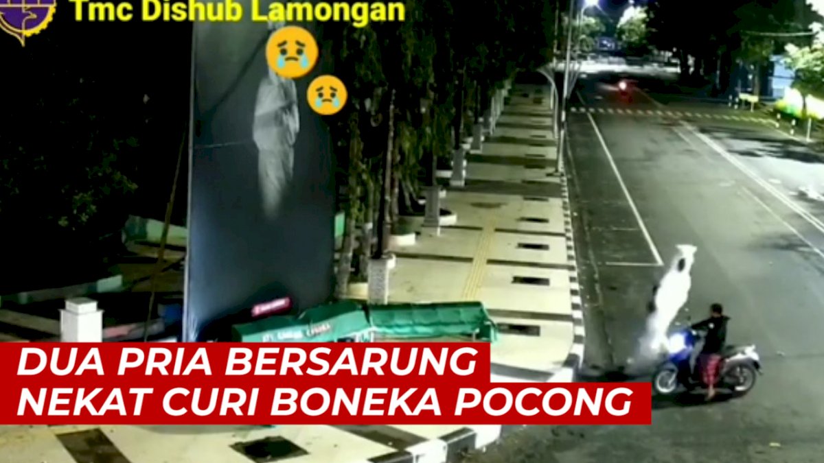 VIDEO: Terekam Kamera CCTV, Dua Pria Nekat Curi Boneka Pocong Milik Polres Lamongan