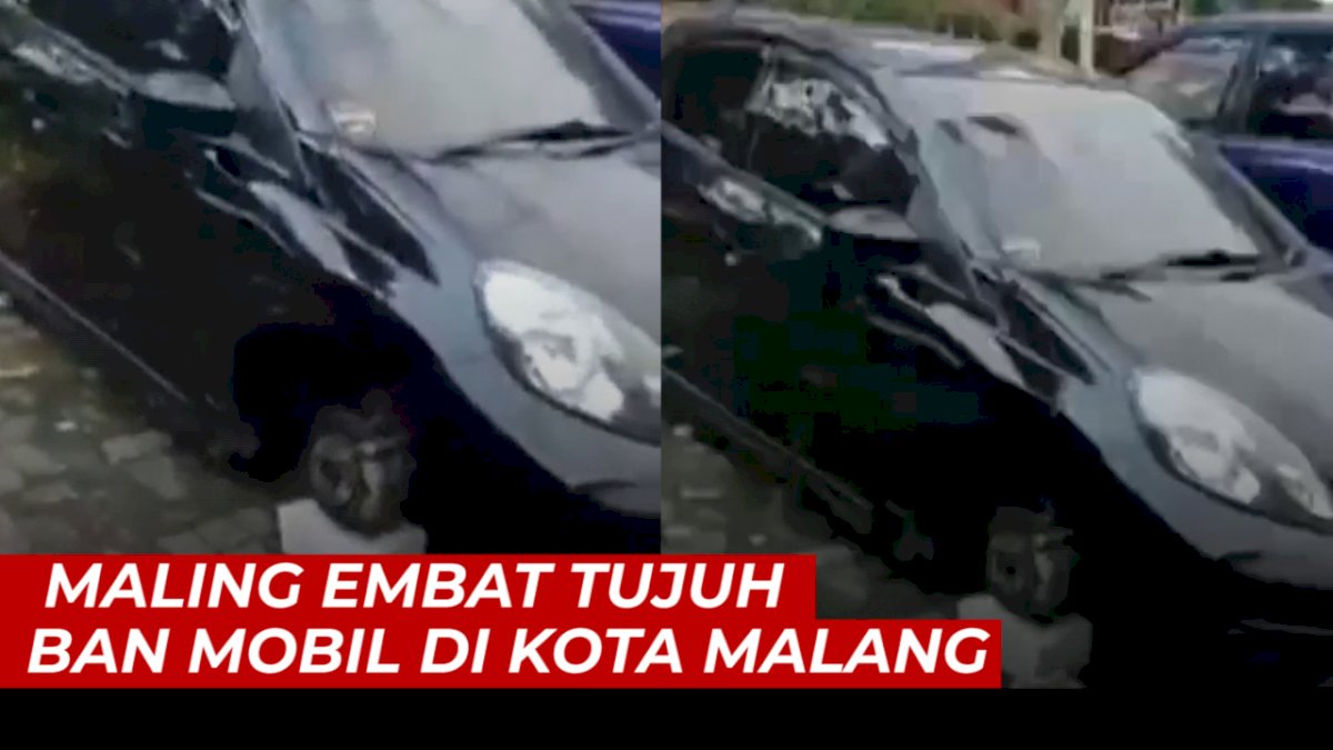 VIDEO: Viral, Maling Embat Tujuh Ban Mobil di Kota Malang